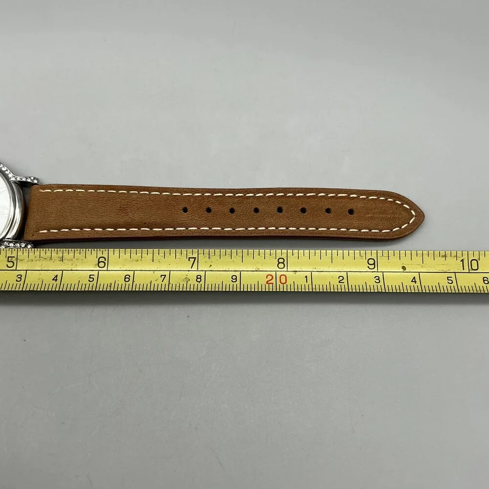 Anne Klein Womens Watch 37mm MOP Dial Brown Leather Crystals New Battery